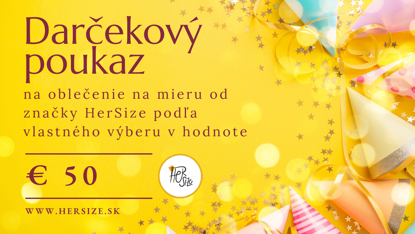 Darčekový poukaz HerSize v hodnote 50 eur